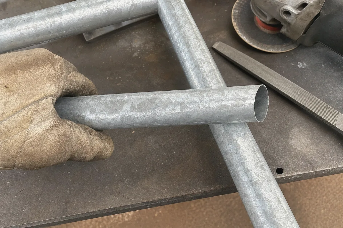 Close-up of aluminum and steel gate options work in progress
