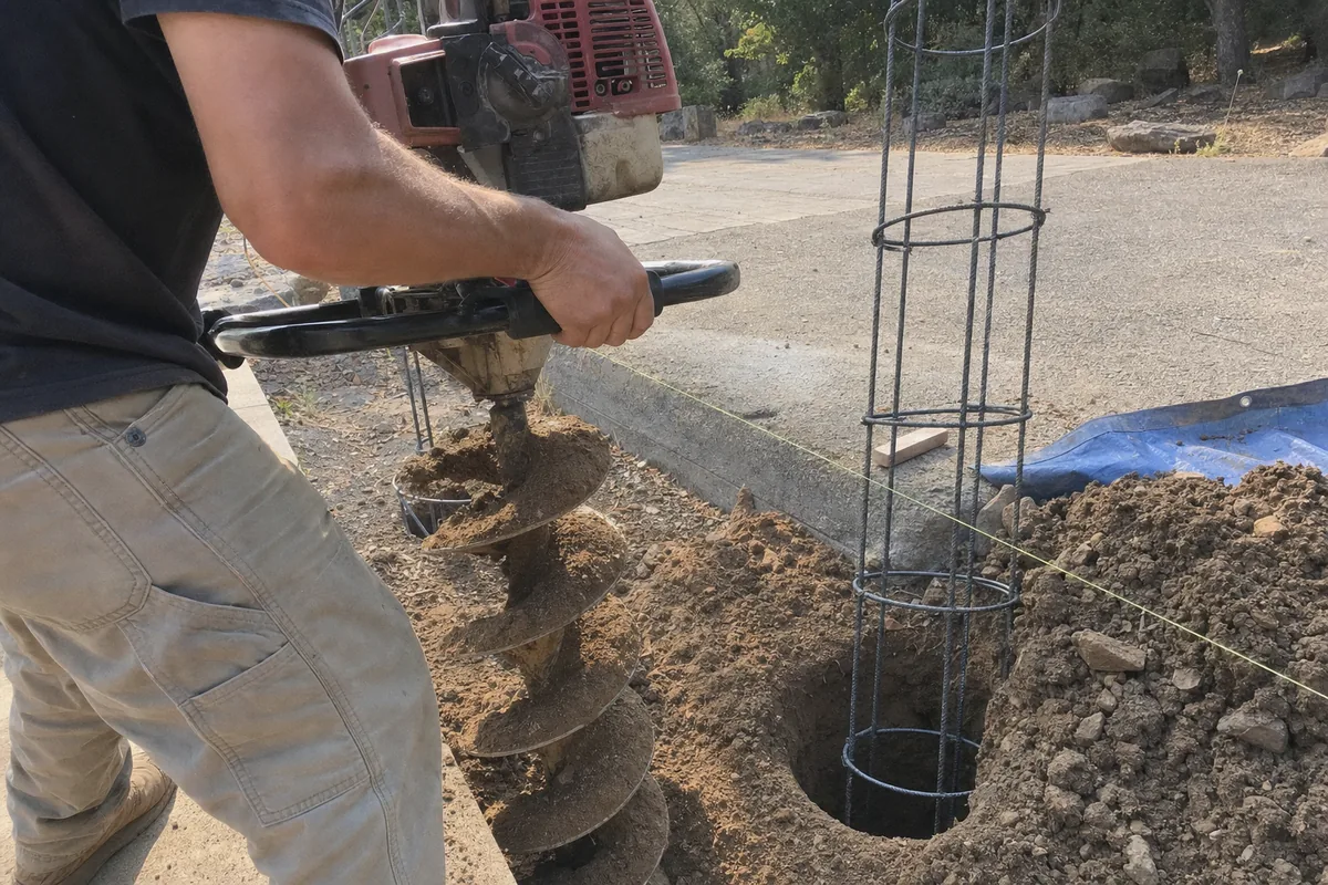 Close-up of driveway gate installation work in progress