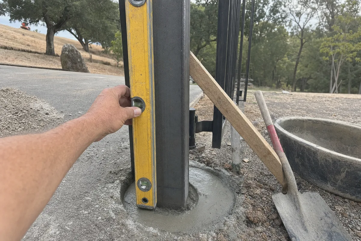 Close-up of manual swing or sliding gates work in progress