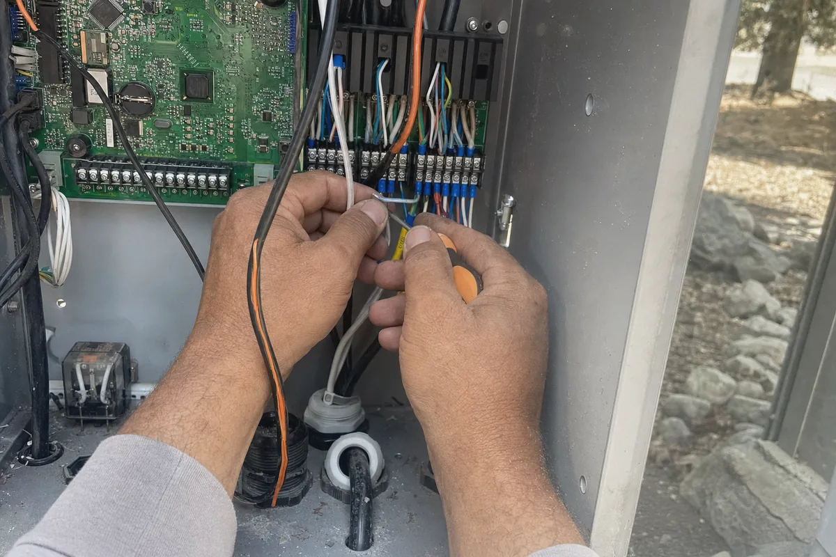 Close-up of security gates and access control work in progress